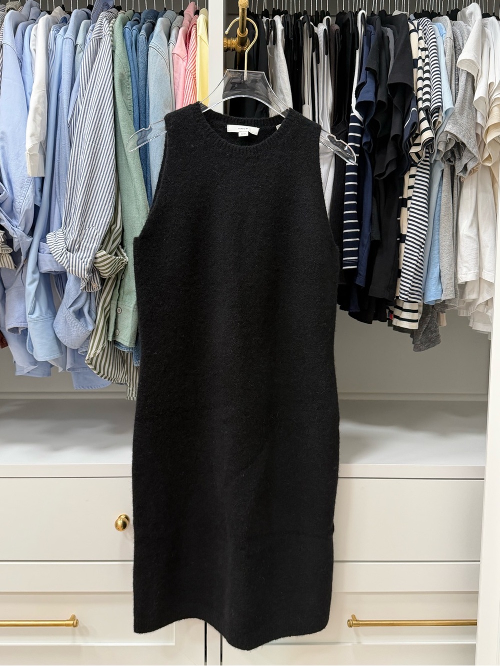 Vince Black Sleeveless Wool Blend Sweater Dress